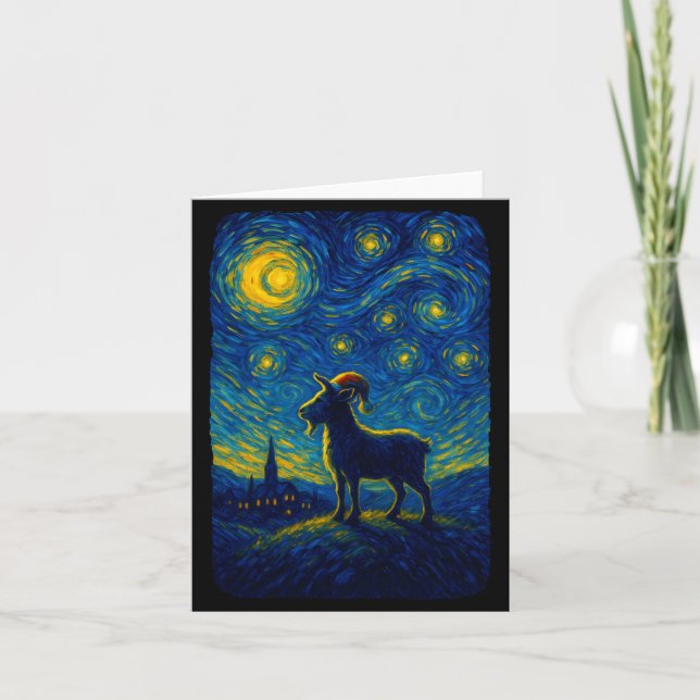 Goat Lover Santa Hat Christmas Starry Cute Night V Karte (Vorderseite)