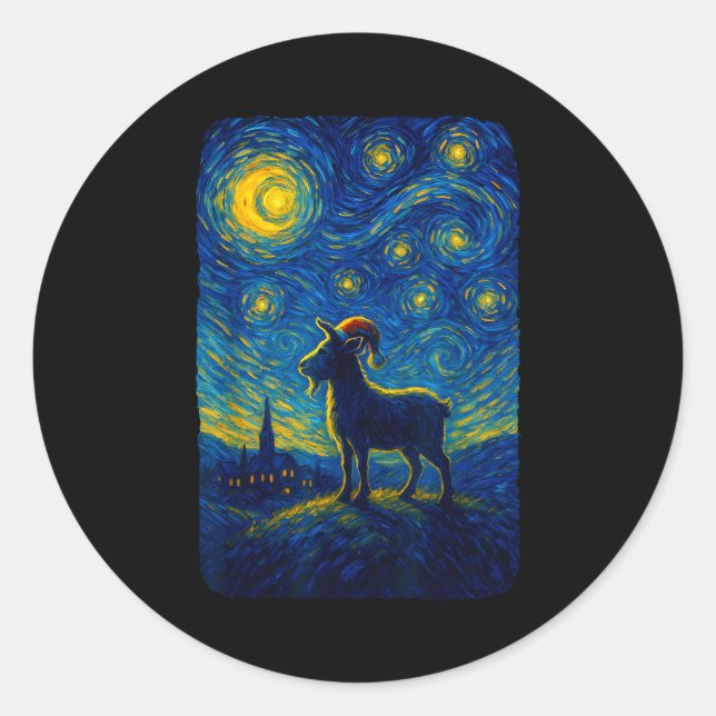 Goat Lover Santa Hat Christmas Starry Cute Night V Runder Aufkleber (Vorderseite)