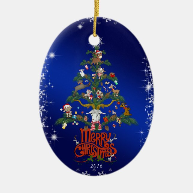 GOAT LOVERS Xmas Geschenk | Frohe Weihnachtsziege Keramik Ornament (Vorne)