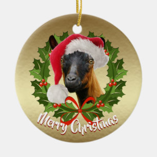GOAT Oberhasli Milchziege Doe Weihnachtsmannmütze  Keramikornament