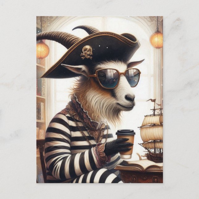 Goat-Piraten trinken Kaffee Postkarte (Vorderseite)