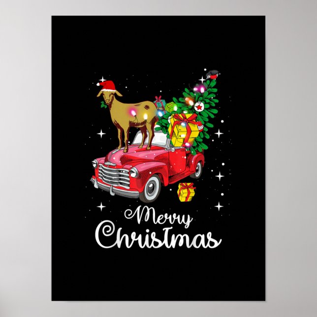 Goat Rides Red Car Weihnachten Poster (Vorne)