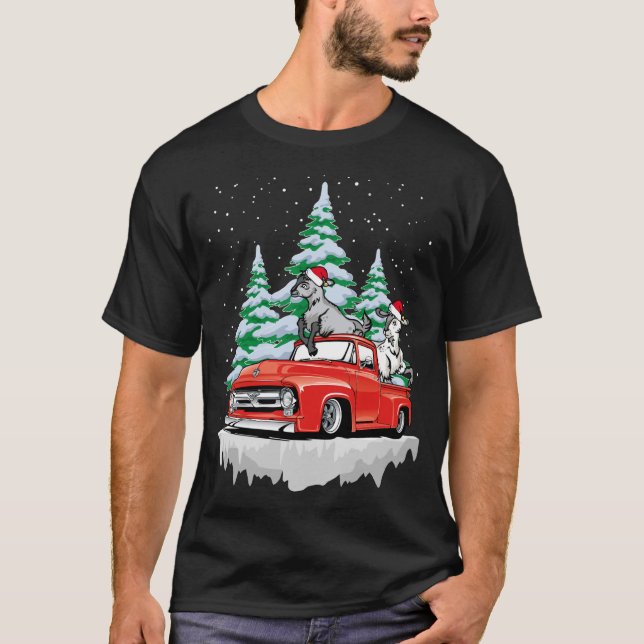Goat Riding Red Truck Xmas Frohe Weihnachten T-Shirt (Vorderseite)