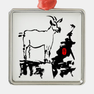 Goat rocks Vietnamese Chinese Year Zodiac Metal O Silbernes Ornament