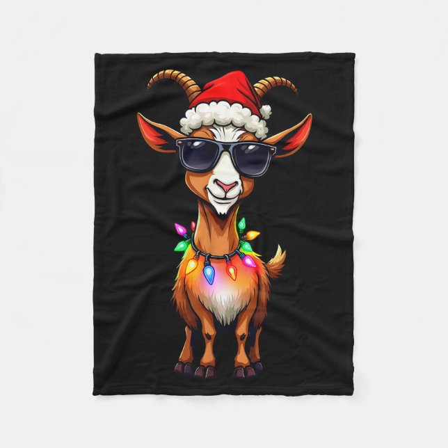 Goat Santa Hat Lights Christmas Cute Xmas Pajama  Fleecedecke (Vorderseite)