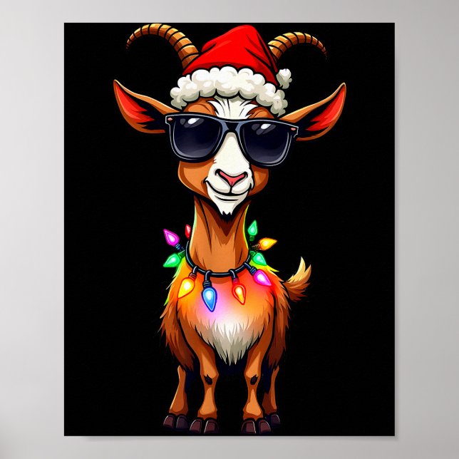 Goat Santa Hat Lights Christmas Cute Xmas Pajama  Poster (Vorne)