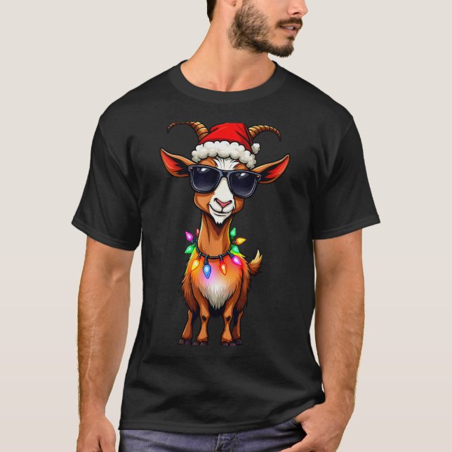 Goat Santa Hat Lights Christmas Cute Xmas Pajama  T-Shirt (Vorderseite)