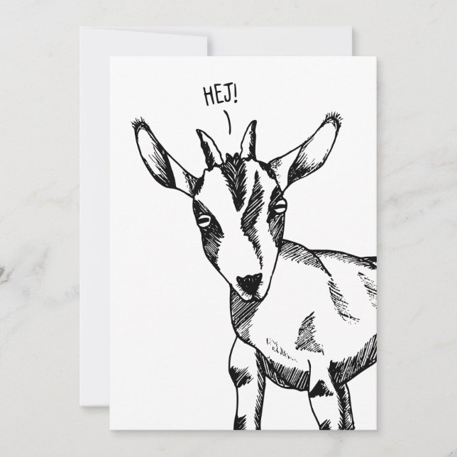 Goat Sketch Sprichwort "Hej!" Einladung (Vorderseite)