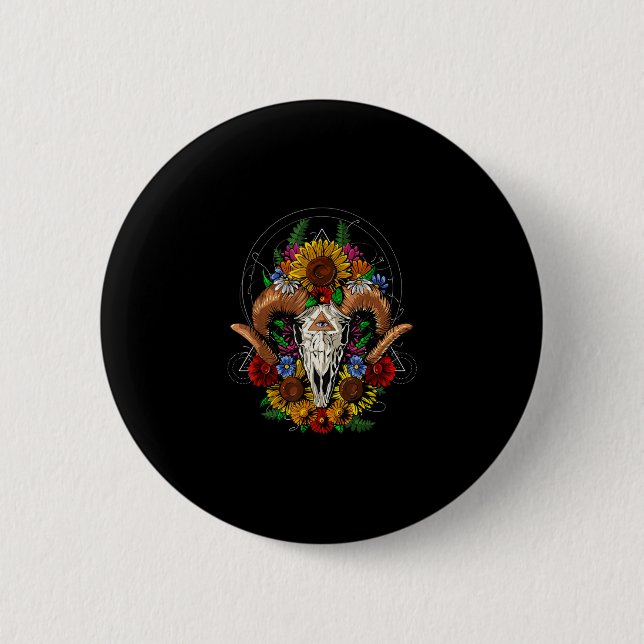Goat Skull Psychedelic Sunblumen Button (Vorderseite)