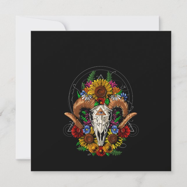 Goat Skull Psychedelic Sunblumen Einladung (Vorderseite)