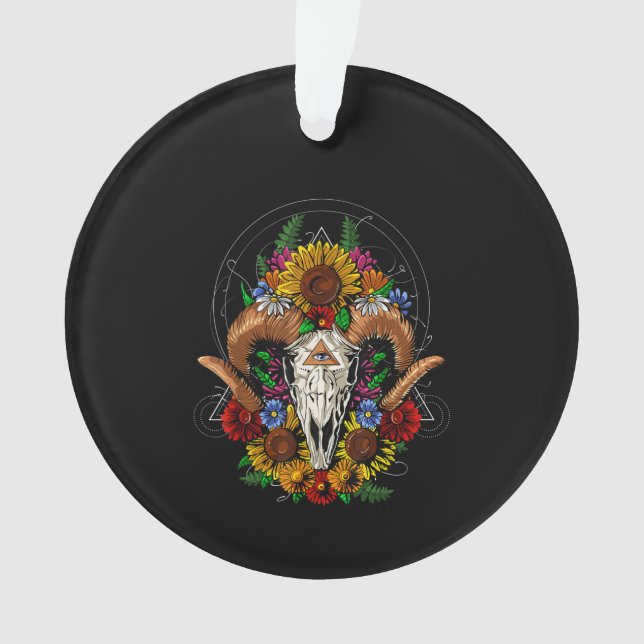 Goat Skull Psychedelic Sunblumen Ornament (Vorderseite)