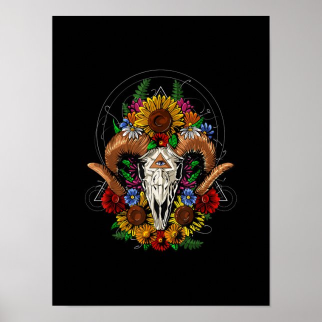 Goat Skull Psychedelic Sunblumen Poster (Vorne)