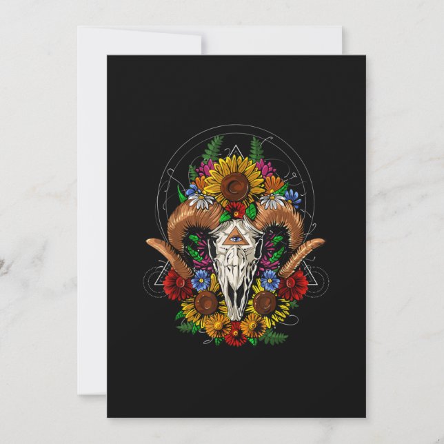 Goat Skull Psychedelic Sunblumen Save The Date (Vorderseite)