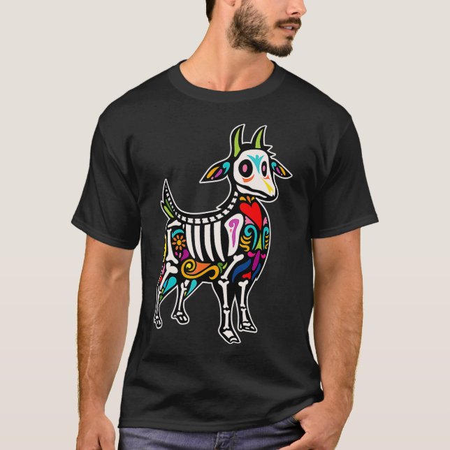 Goat Sugar Skull Mexican Day of the Dead Dia De Mu T-Shirt (Vorderseite)