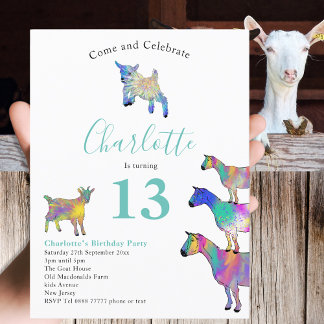 Goat Themed 13. Geburtstagsparty Einladungspostkarte