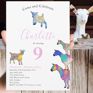 Goat Themed 9. Geburtstagsparty Pink Einladung