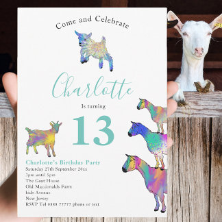 Goat Themed Animal Lover Geburtstagspartei Einladung