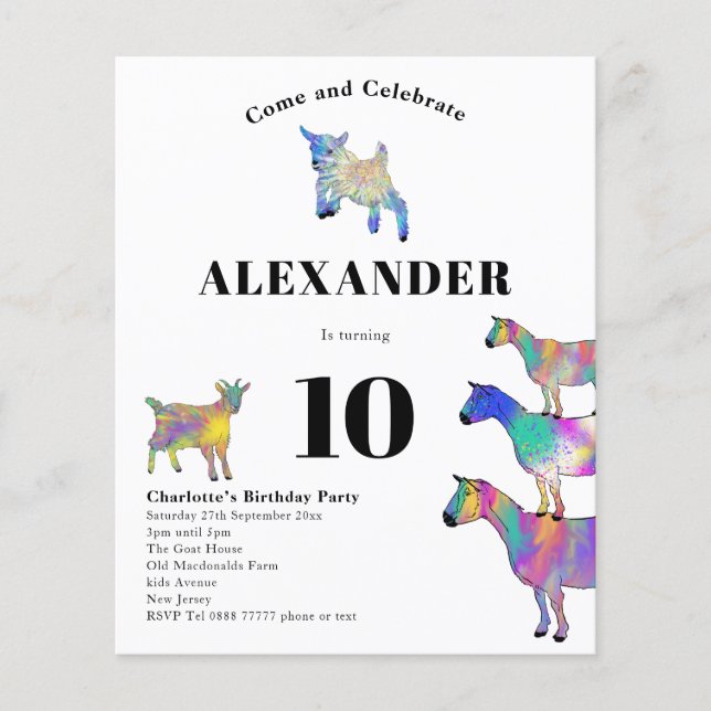 Goat Themed Birthday Party Budget Flyer (Vorne)