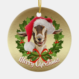 GOAT Toggenburg Kid Weihnachtsmannmütze Weihnachts Keramik Ornament