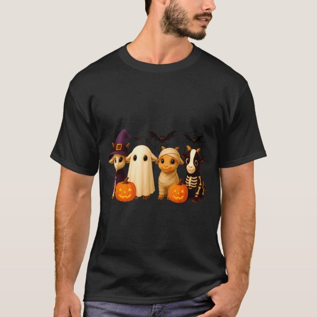 Goats In Witch Skeleton Ghost Costume Happy Hallow T-Shirt (Vorderseite)