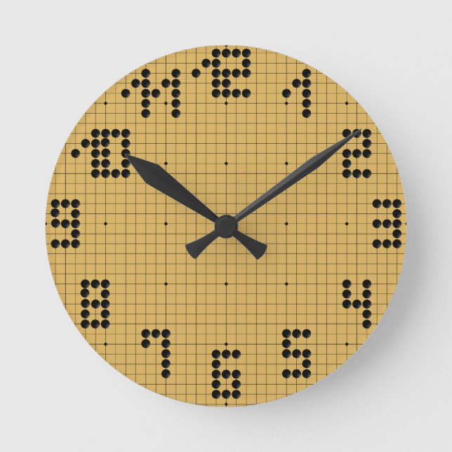 Goban Clock - Black Stones 1-12 Runde Wanduhr (Vorderseite)
