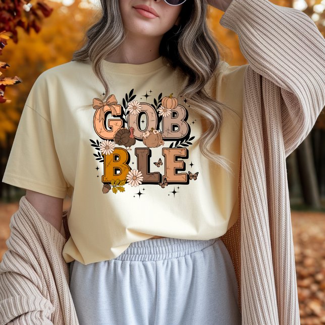 Gobble Fall Holiday Fall Boho Erntedank T-Shirt (Von Creator hochgeladen)