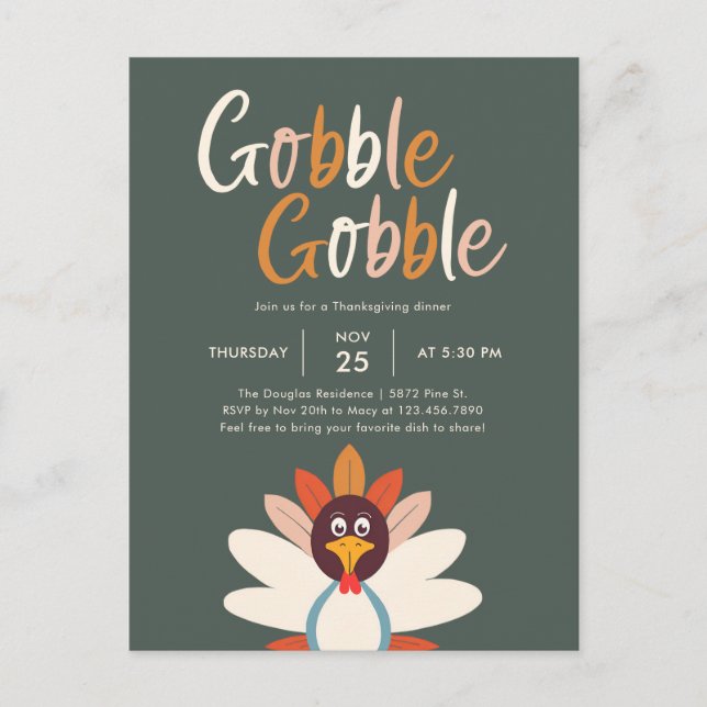 Gobble Gobble Erntedank Dinner Party Einladung Postkarte (Vorderseite)