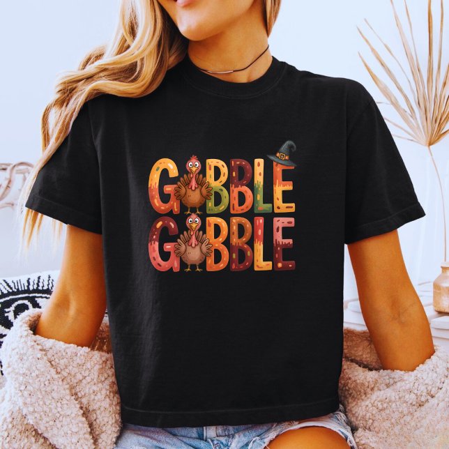 Gobble Gobble Funny Thanksgiving Turkey Cute Fall T-Shirt (Von Creator hochgeladen)