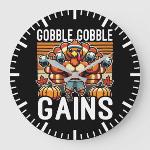 Gobble Gobble Gains - Funny Erntedank Gym Große Wanduhr