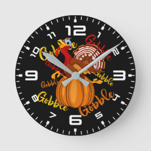 Gobble Gobble Gobble Pumpkin Runde Wanduhr
