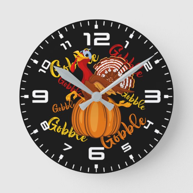 Gobble Gobble Gobble Pumpkin Runde Wanduhr (Vorderseite)