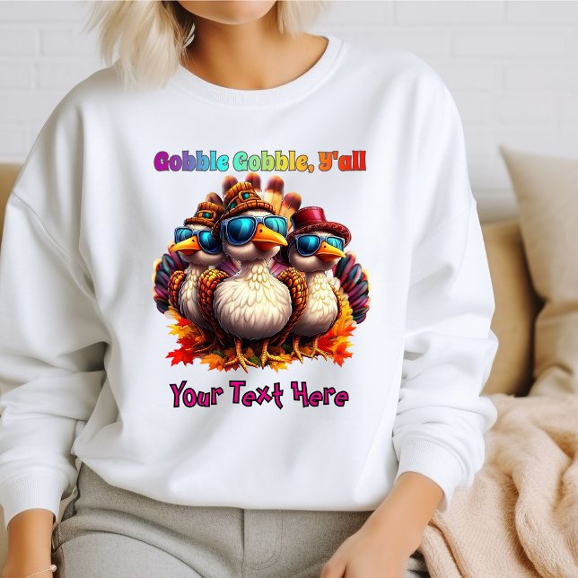 Gobble Gobble Y'all Funky Retro Erntedank Sweatshirt (Von Creator hochgeladen)