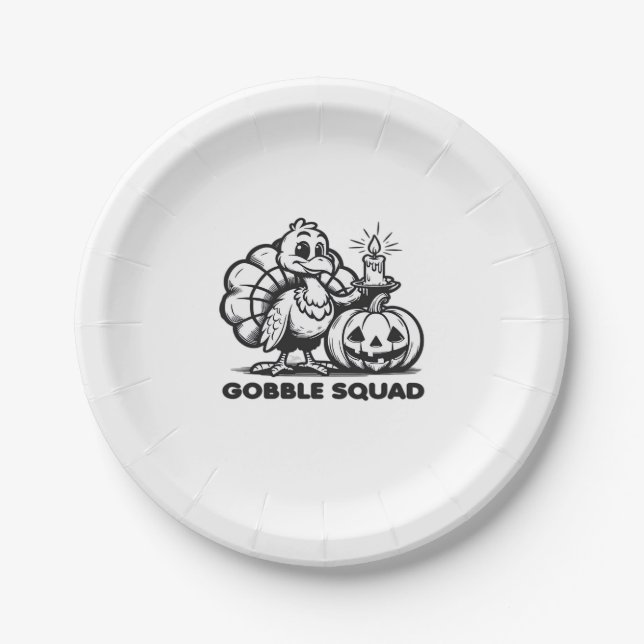 Gobble Squad Funny Erntedank Türkei Design Fan Pappteller (Vorderseite)