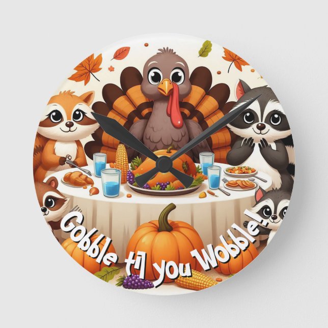 Gobble til we Wobble Runde Wanduhr (Vorderseite)