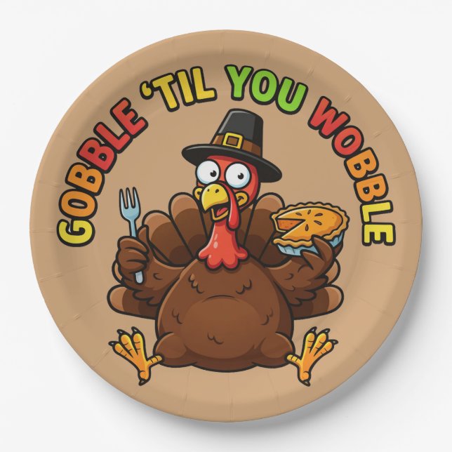 Gobble Till You Wobble Erntedankfest Pappteller (Vorderseite)