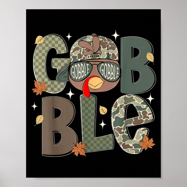 Gobble Turkey Camo Hat Thanksgiving Boys Youth Kid Poster (Vorne)