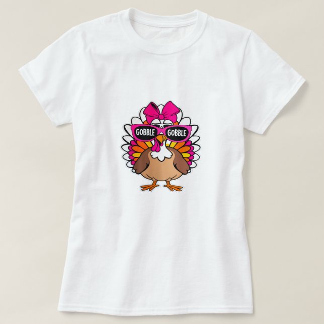 Gobble Turkey Day Happy Thanksgiving T-Shirt (Design vorne)