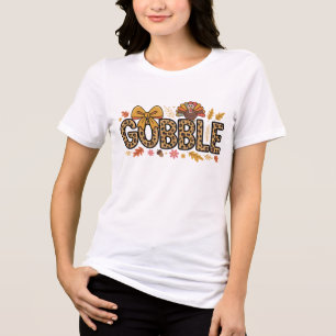 Gobble Turkey Erntedank Coquette Bow Leopard Tri-Blend Shirt