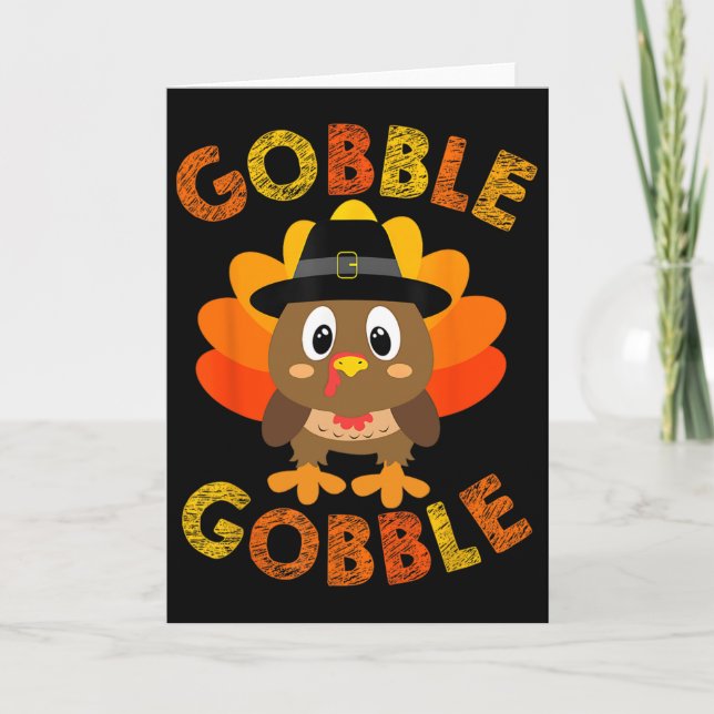 Gobble Turkey Little Boys Girls Kinder Erntedank Karte (Vorderseite)