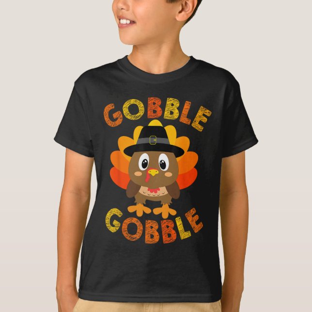 Gobble Turkey Little Boys Girls Kinder Erntedank T-Shirt (Vorderseite)