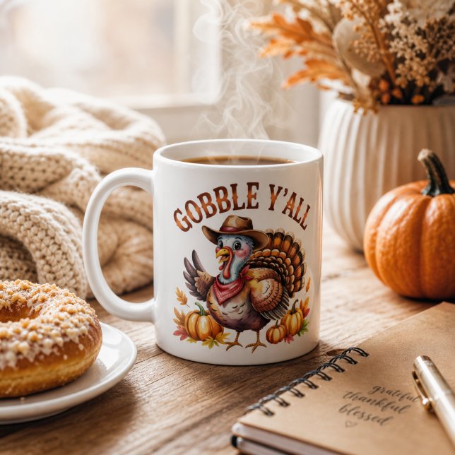 Gobble y'all westliches Erntedankfest  Kaffeetasse (Von Creator hochgeladen)