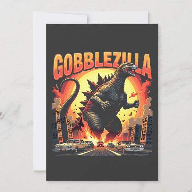 Gobblezilla Spooky Türkei Erntedank Gobble Dankeskarte (Vorderseite)