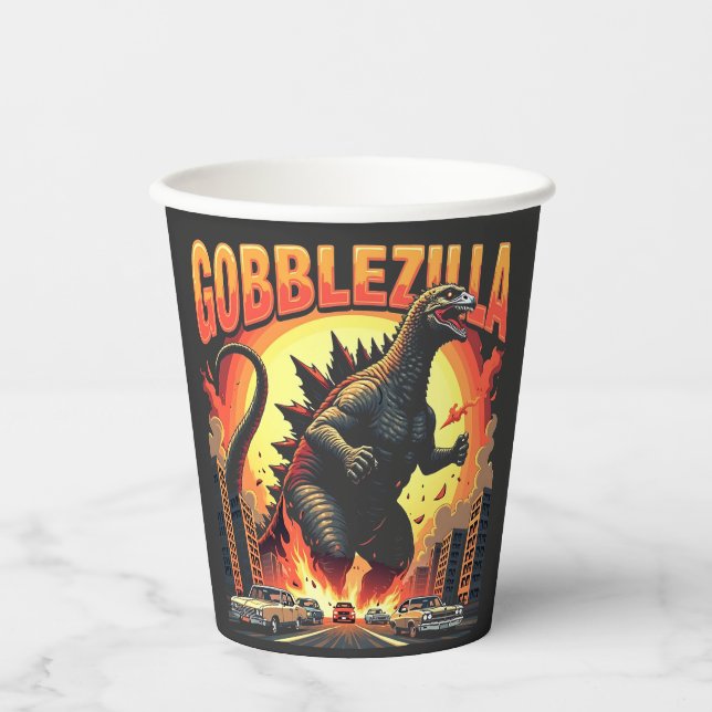 Gobblezilla Spooky Türkei Erntedank Gobble Pappbecher (Vorderseite)