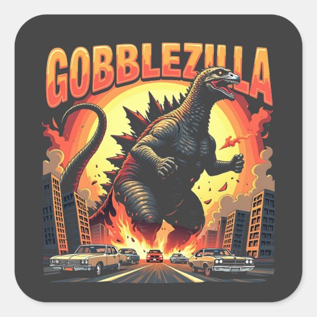 Gobblezilla Spooky Türkei Erntedank Gobble Quadratischer Aufkleber (Vorderseite)