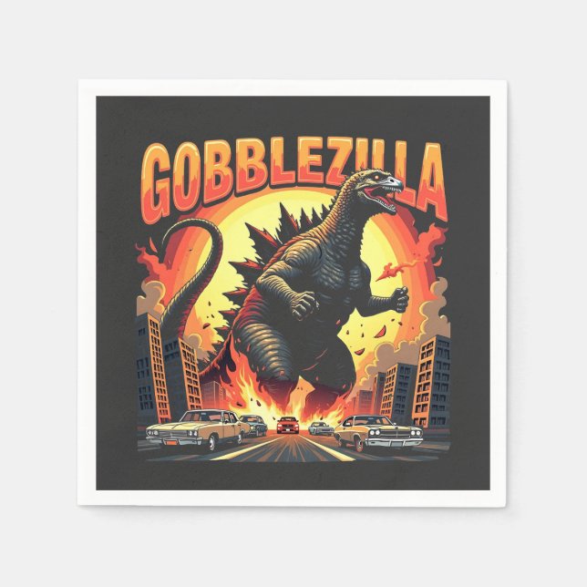 Gobblezilla Spooky Türkei Erntedank Gobble Serviette (Vorderseite)