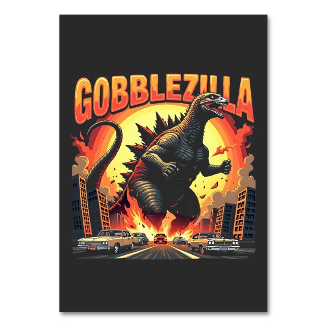 Gobblezilla Spooky Türkei Erntedank Gobble Tischnummer (Vorderseite)
