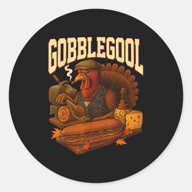 Gobbol Turkey Gobble Gool Thanksgiving Retro  Runder Aufkleber (Vorderseite)