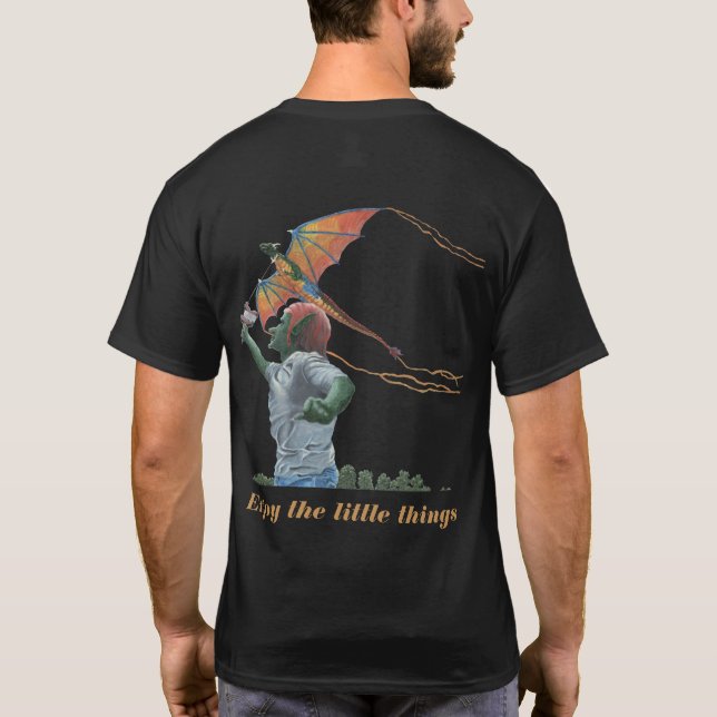 Goblin Child Flying Dragon Kite Fantasy Shirt (Rückseite)