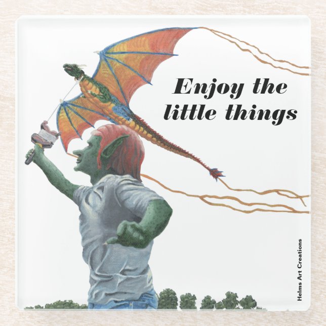Goblin Flying Dragon Kite Fantasy Glass Untersetze Glasuntersetzer (Vorderseite)