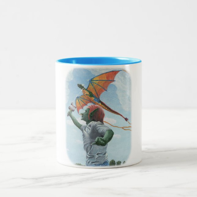Goblin Flying Rainbow Dragon Fantasy Coffee Tasse (Mittel)